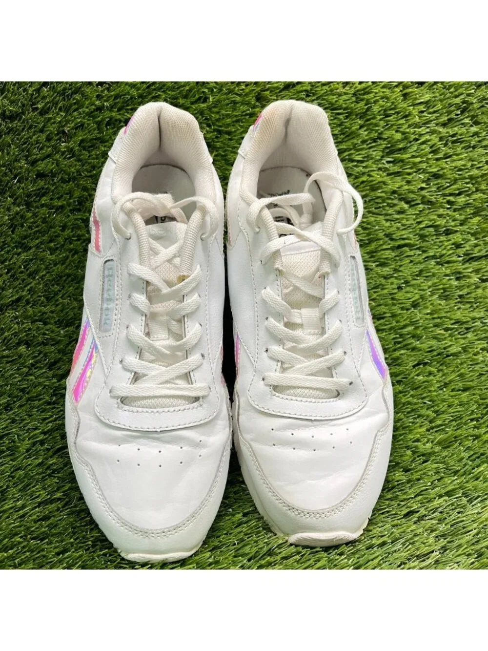 Reebok Glide Womens Size 9 White Blue Athletic Walking Leather Shoes Sneakers